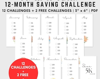 5K in Year Savings Challenge Bundle, Minimalist 12-Month Weekly Savings Tracker, A6 Cash Budget Binder, 12 Month Challenge, Money Saving