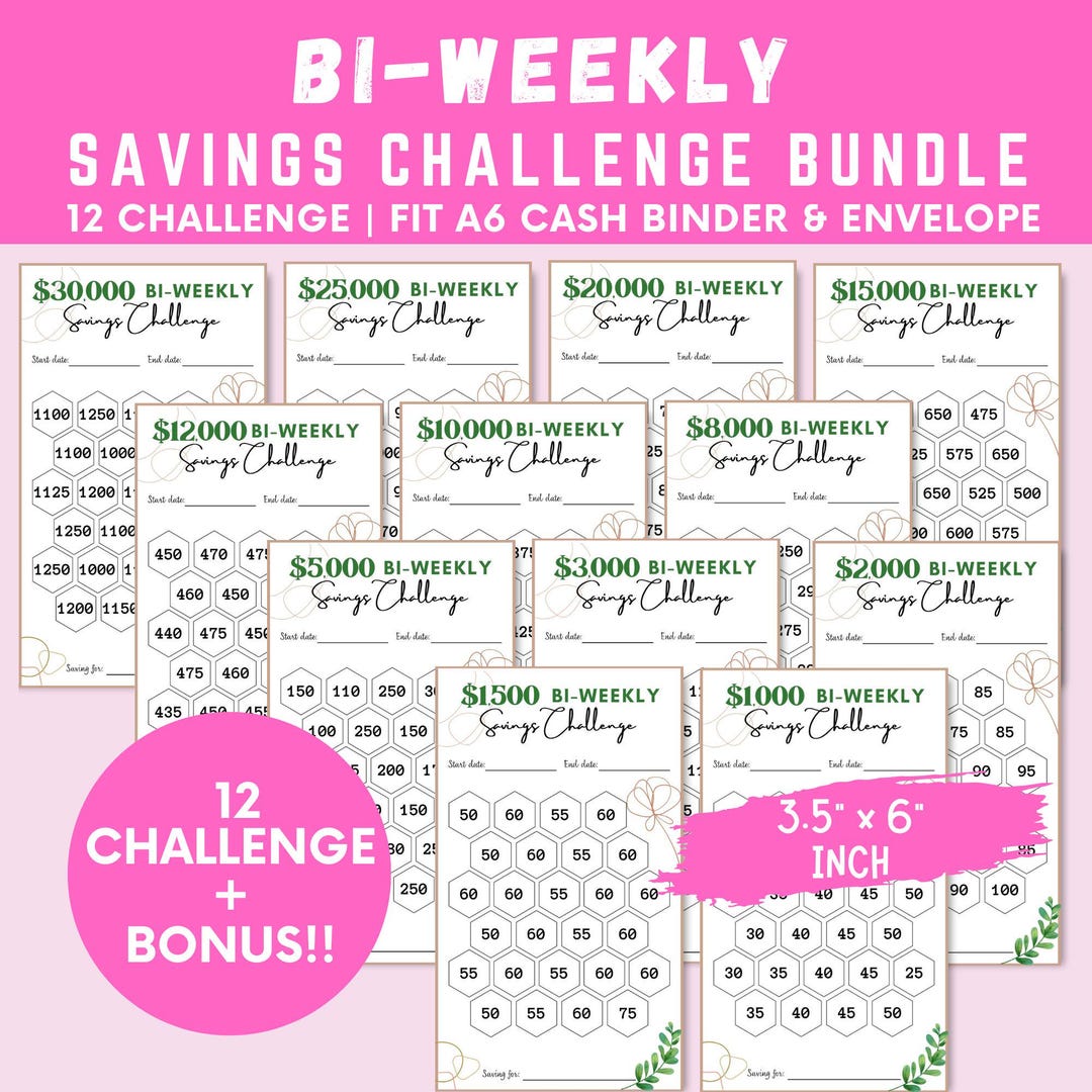 Bi-weekly Savings Challenge Printable Bundle, Money Saving Challenge Bundle, Boho A6 Saving ...