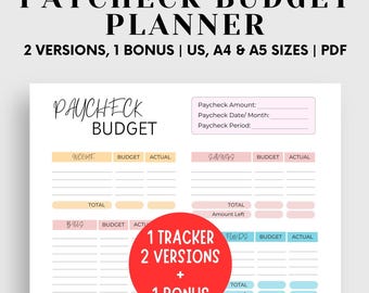 Paycheck Budget Planner, Zero Based Budgeting: Printable Finance Tracker (PDF)
