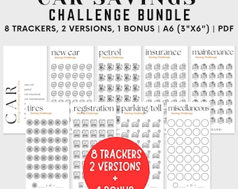 A6 Car Savings Challenge Bundle: Printable Savings Trackers (PDF)