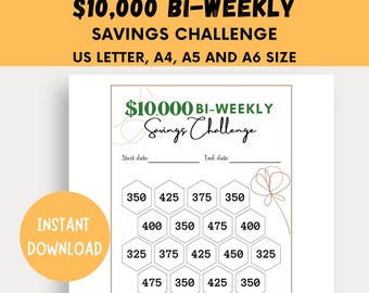 Boho 10K Savings Challenge: Bi-Weekly Tracker Printable (PDF)