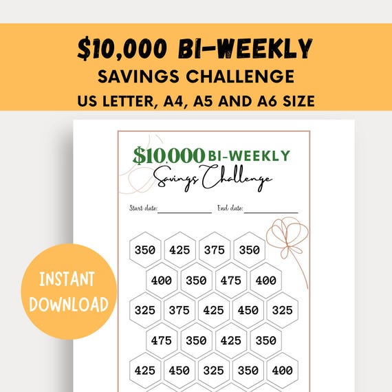 10k Savings Challenge - Bi Weekly, Boho 26 Weeks Saving