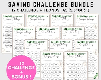 A5 Bi-Weekly Savings Challenge Printable Bundle, Money Saving Challenge Bundle, Boho A6 Saving Challenge Biweekly Bundle, A5 Saving Tracker
