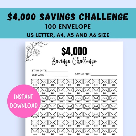 4K Saving Challenge Printable, 100 Envelope Challenge, 4k Challenge, 4000 Savings Tracker, 40 Dollar Saving, 4K Savings, 100 Day Challenge - Etsy 4K Saving Challenge Printable, 100 Envelope Challenge, 4k Challenge, 4000 Savings Tracker, 40 Dollar Saving, 4K Savings, 100 Day Challenge - Etsy