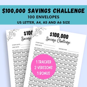 100K Savings Challenge Printable: 100 Envelopes Tracker (Digital Download)