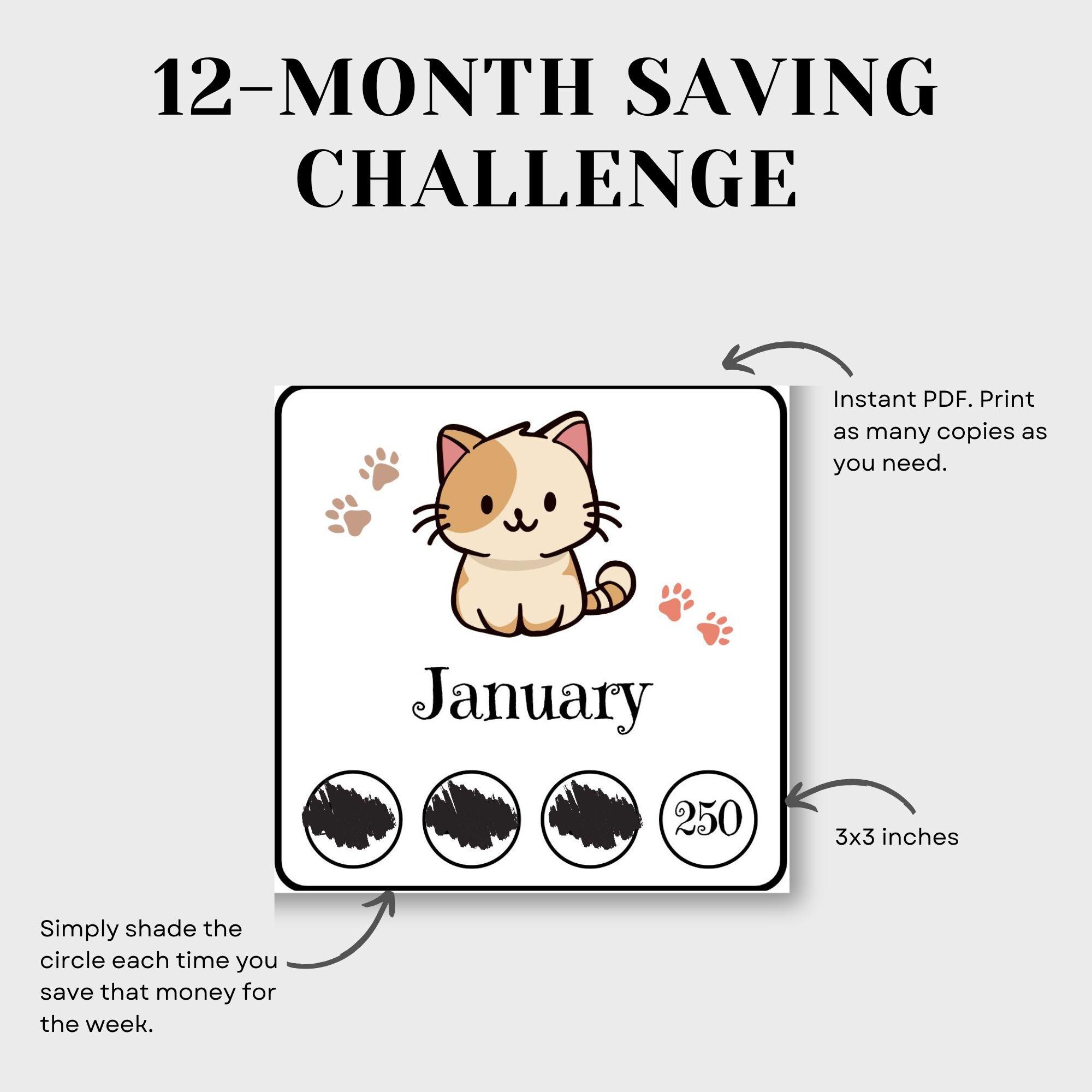 Cat 10K Savings Challenge: 12-month Money Tracker (PDF) - Etsy