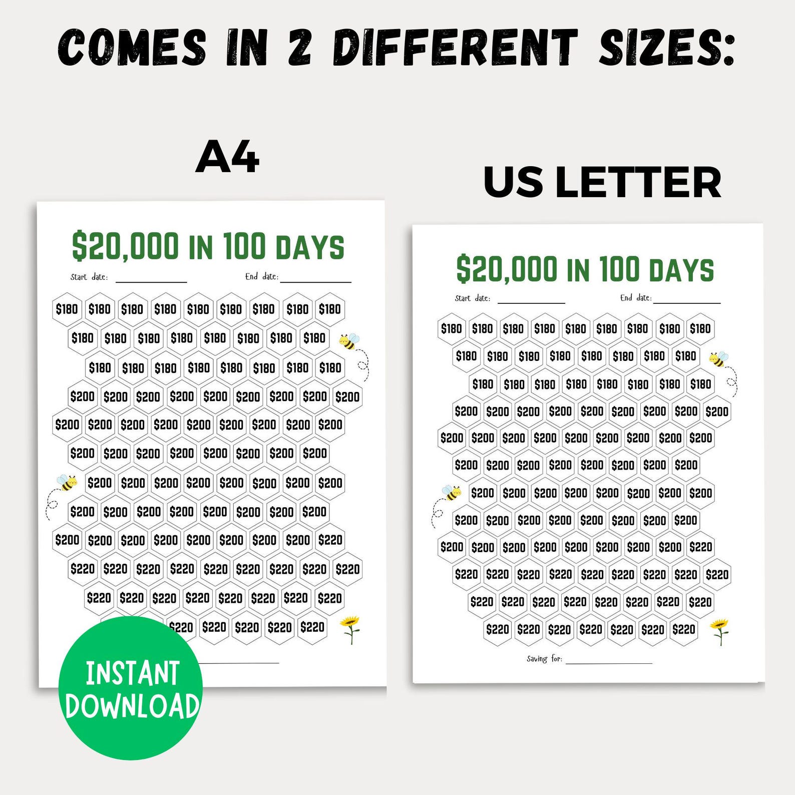 20,000 Money Saving Challenge Printable, Save 20,000 in 100 Days ...