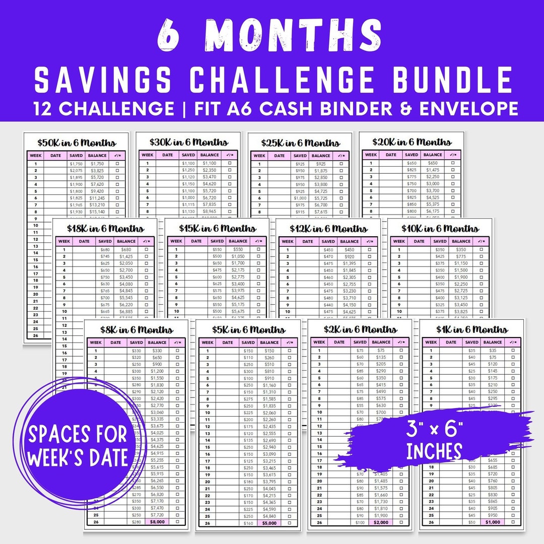 A6 Saving Challenge Bundle, 6 Months Savings Challenge Bundle,6 Month ...