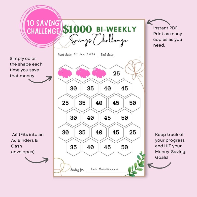 Bi-weekly Savings Challenge Printable Bundle, Money Saving Challenge ...