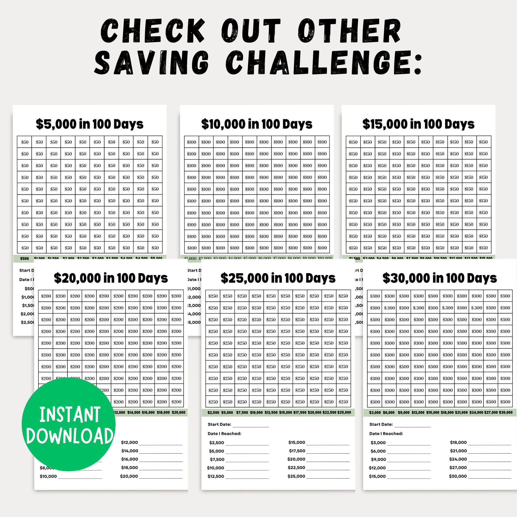 5,000 Money Saving Challenge Printable, Save 5,000 in 100 Days, Savings ...