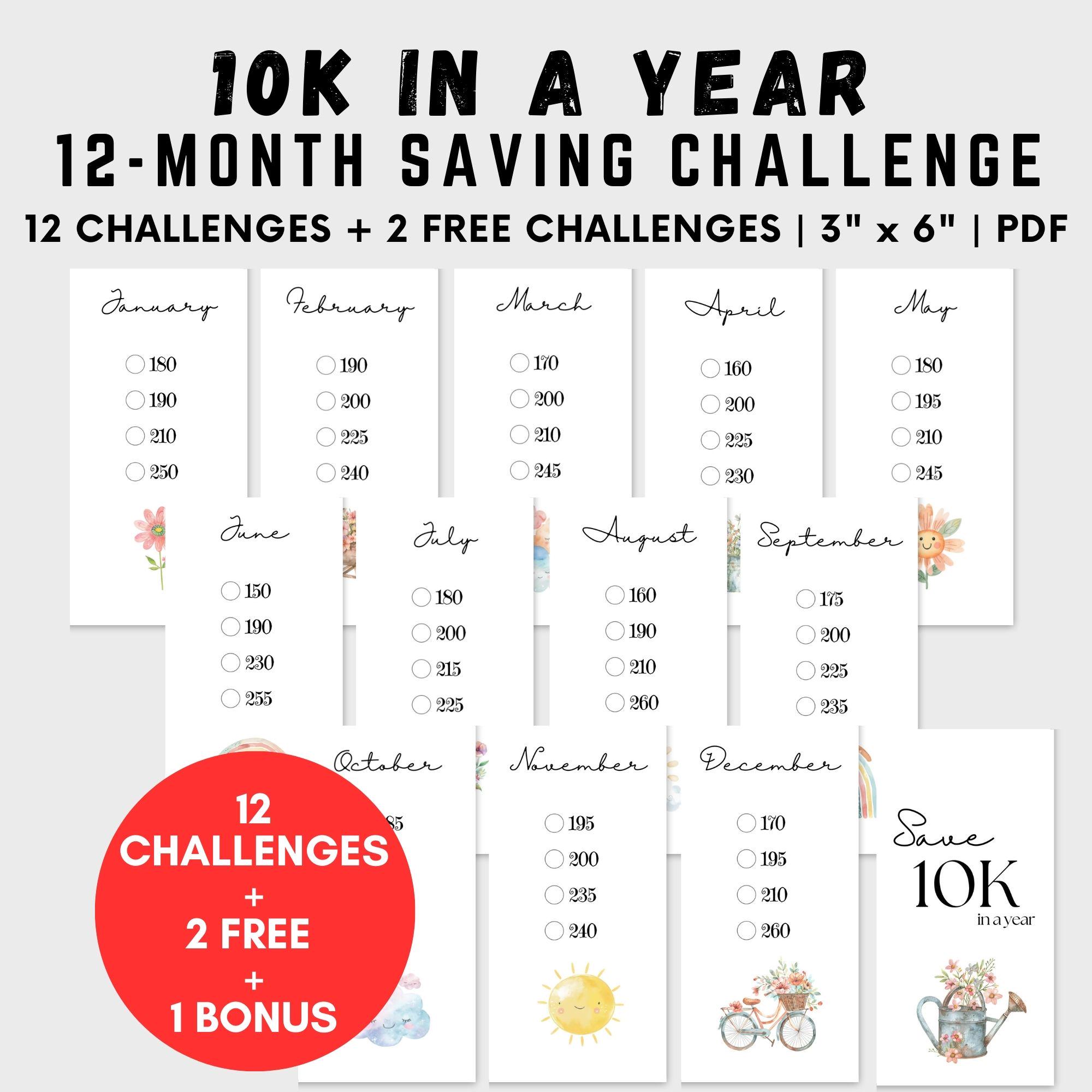 10K Savings Challenge Bundle: A6 Cash Budget Binder, 12-month