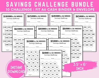 26 Week Savings Challenge Bundle: A6 Cash Binder Inserts (Digital Download)