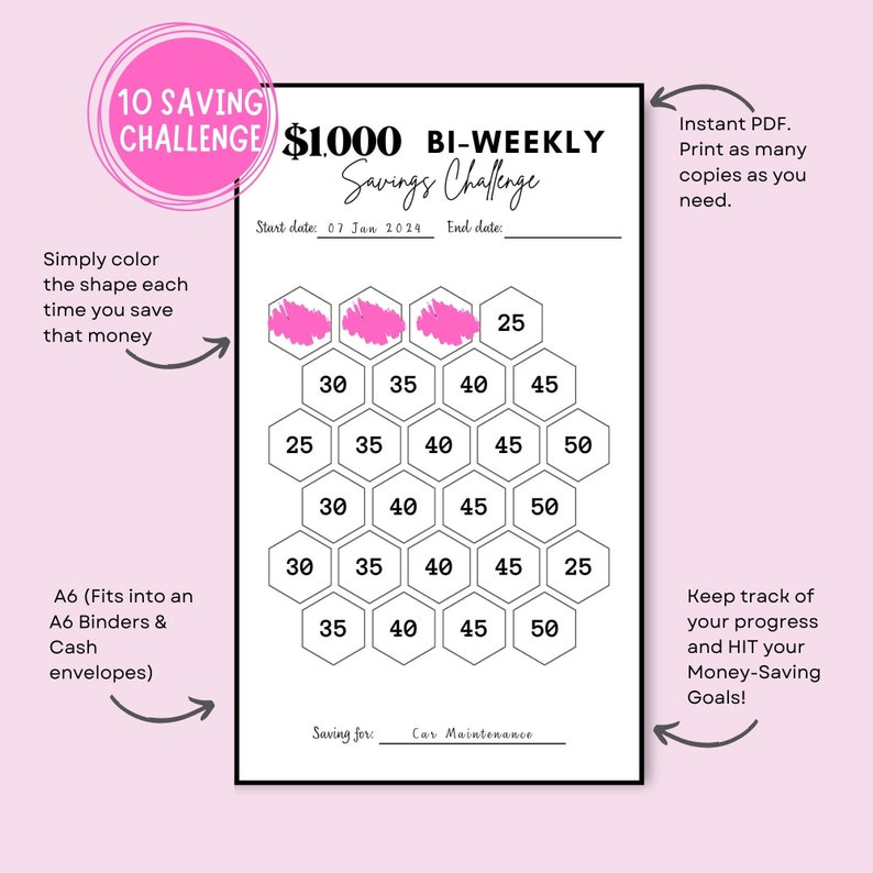 Biweekly Savings Challenge Printable Bundle, 10 Money Saving Challenge