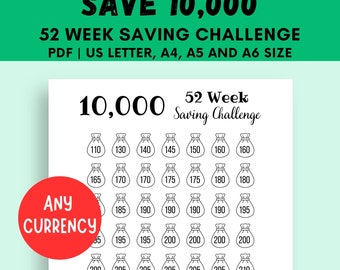 10K Savings Challenge Printable: 52 Week Money Tracker (PDF)