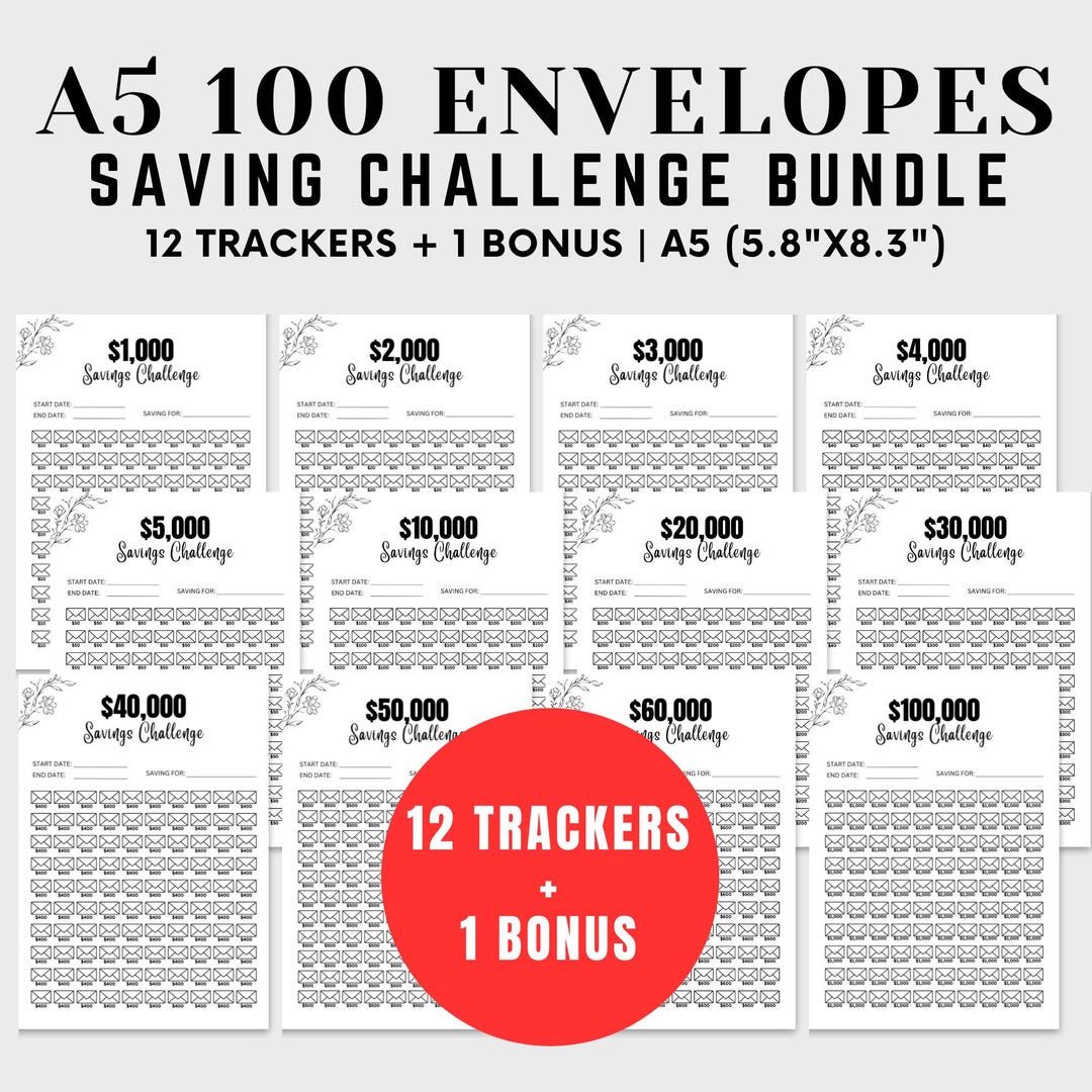 100 Envelopes Savings Challenge: A5 Tracker Bundle (PDF) - Etsy
