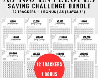 100 Envelopes Savings Challenge Printable Bundle, Money Saving Challenge Bundle, A5 Savings Challenge Biweekly Bundle, A5 Saving Trackers