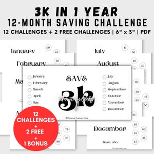 Minimalist 12-Month Weekly Savings Tracker, 3K in 1 Year Savings Challenge Bundle, A6 Cash Budget Binder, Monthly Money Saving Challenge