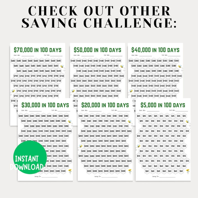 5000 in 100 Days Savings Challenge Printable, Boho Savings Tracker (PDF ...