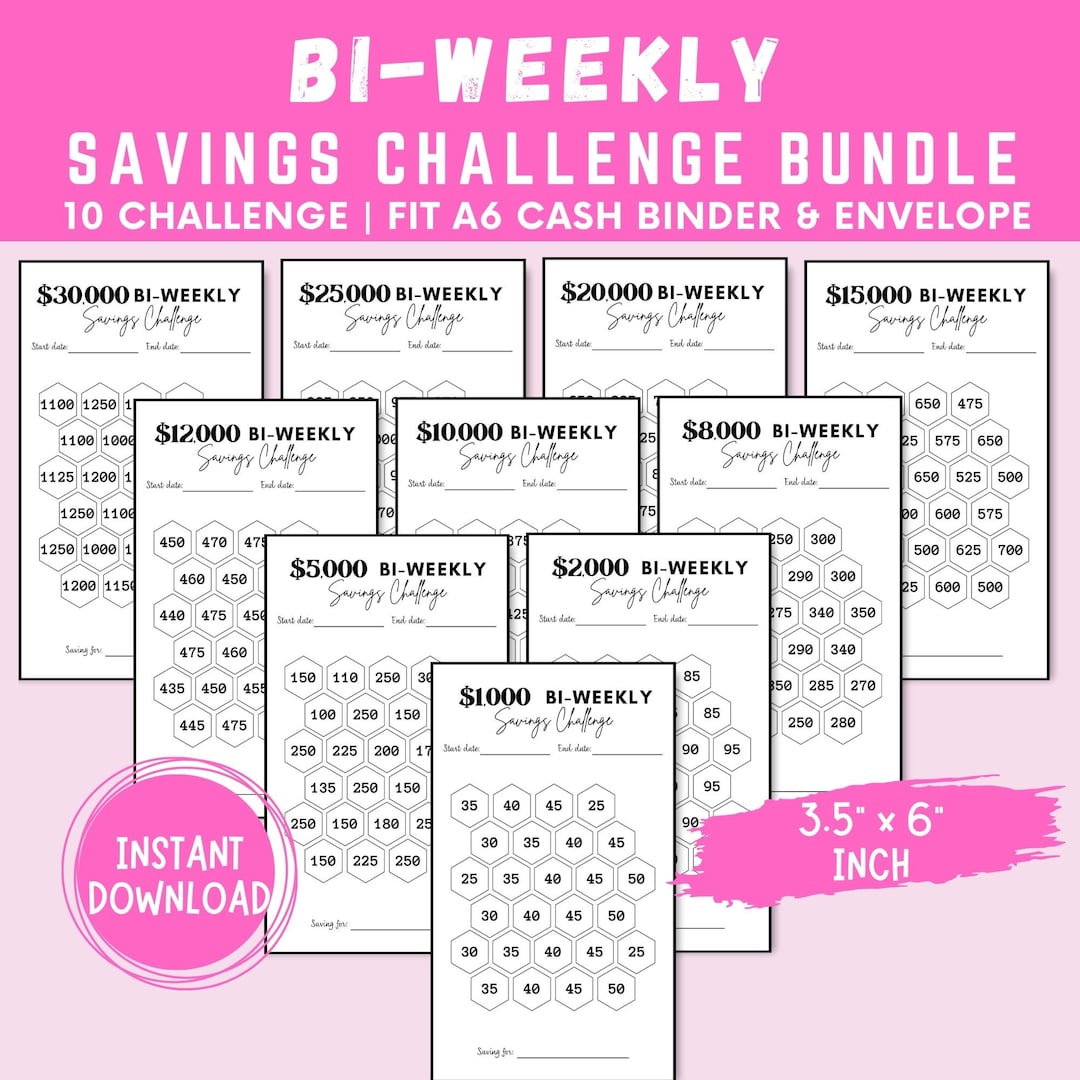 Bi-weekly Savings Challenge Printable Bundle, 10 Money Saving Challenge Bundle, Biweekly Savings ...