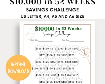 10K Savings Challenge Printable: 52 Week Money Tracker (Digital Download)