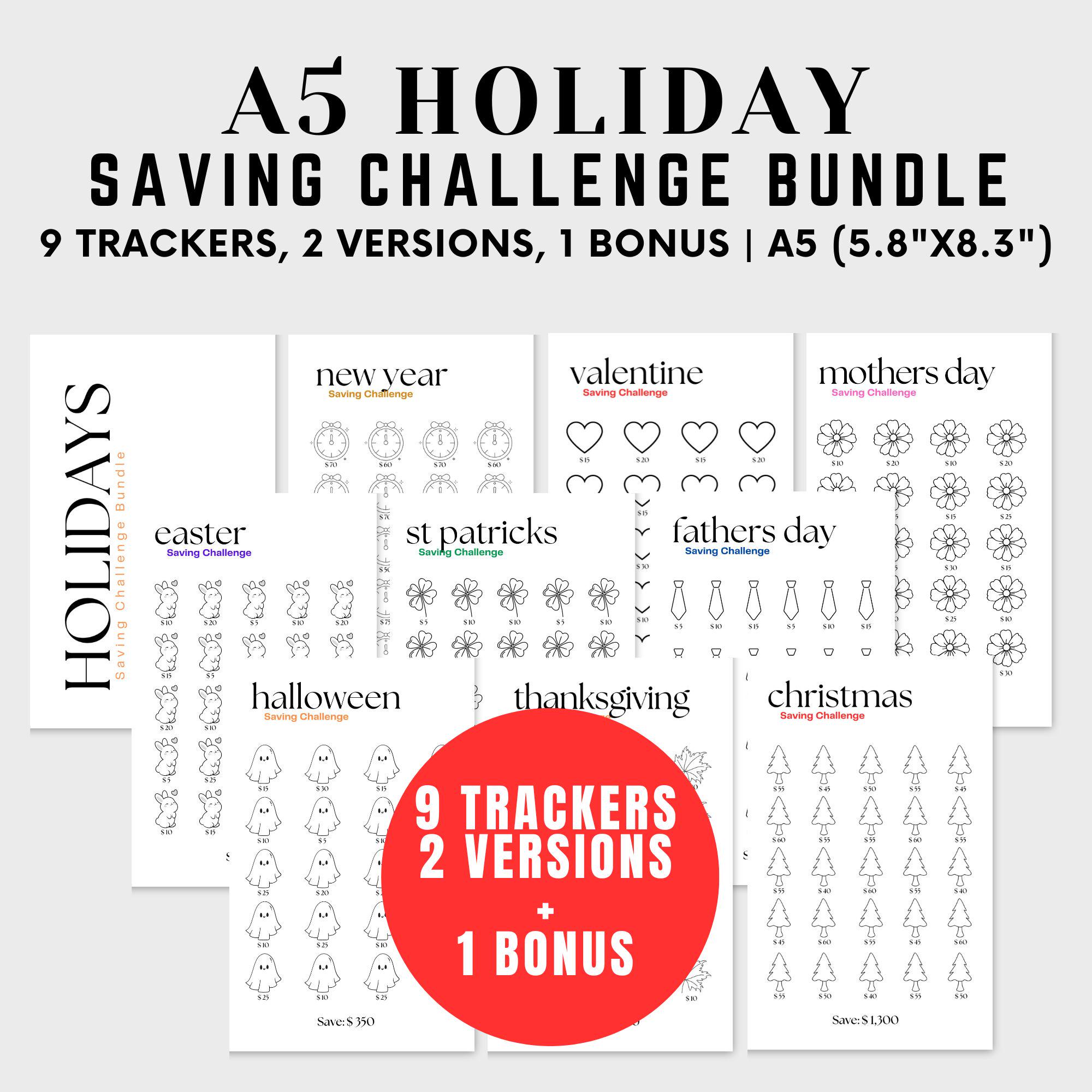 A5 Holiday Savings Challenges, Valentine’s Day, Christmas Savings, Printable Holiday Savings Tracker Bundle, A5 Holiday Money Savings Bundle