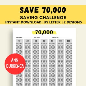 70K Saving Challenge, Money Challenge Printable, Save 70k Challenge, 70000 Savings Tracker, Savings Planner, Savings Goal, Instant Download