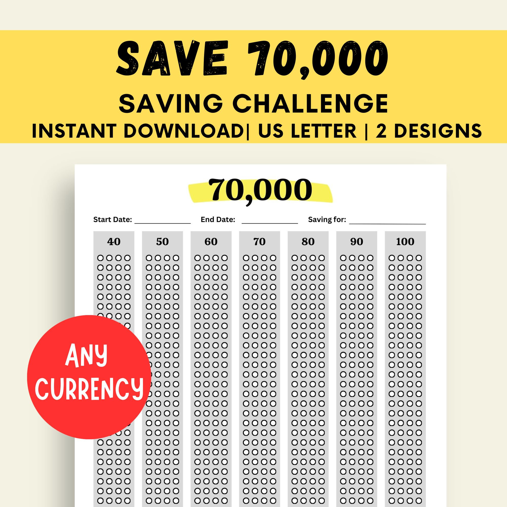 70K Saving Challenge, Money Challenge Printable, Save 70k 70K Saving Challenge, Money Challenge Printable, Save 70k