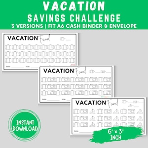 Vacation Savings Tracker, Printable A6 Savings Trackers, Savings Challenge for A6 Cash Envelopes,Budget Binder Insert,Printable Fund Tracker