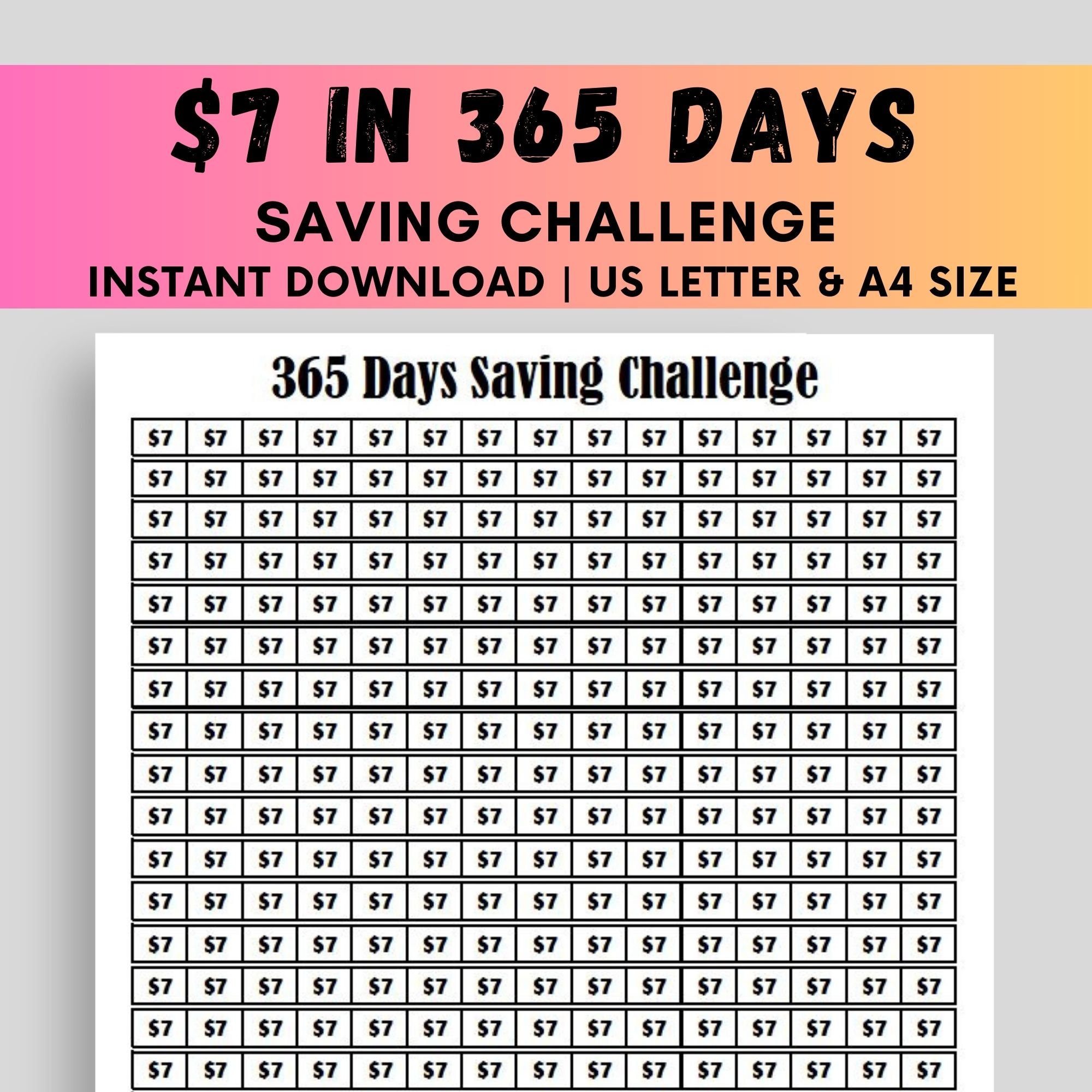 365 Days Savings Challenge, 7 Dollars Daily Saving Challenge