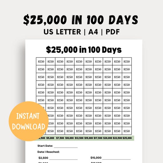 即購入OK★ボックス付き★100days savings challenge 10K in 100 Days Savings Challenge, Printable 10000 Savings