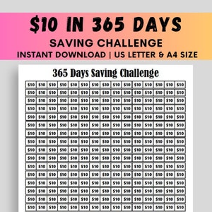 Puede incluir: Un gráfico imprimible para un desafío de ahorro de 365 días de 10 €. El gráfico es en blanco y negro y presenta 365 cuadrados, cada uno etiquetado con 10 €.