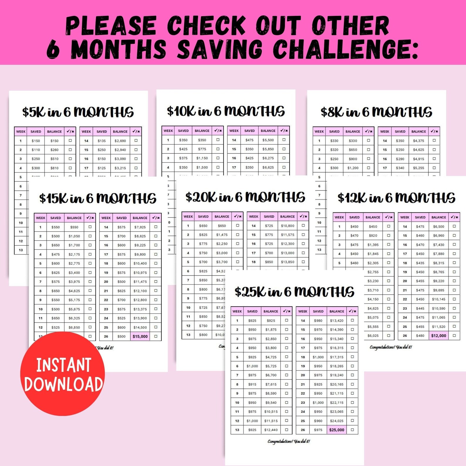 20K Savings Challenge, 26 Weeks Saving Tracker Printable, 6 Months ...