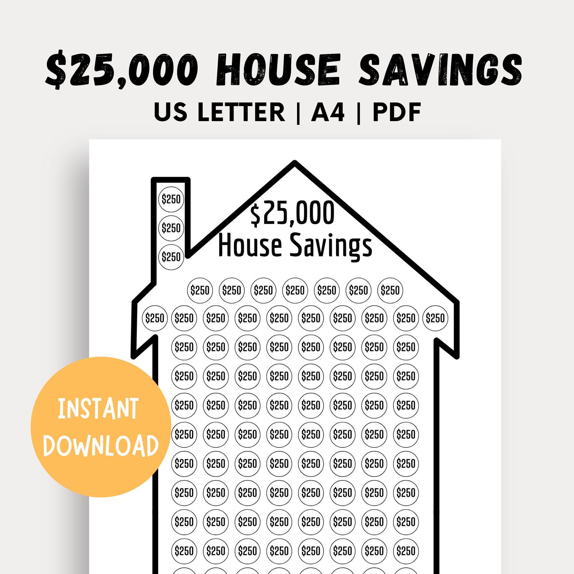 25,000 House Savings Tracker, 25K Saving Challenge, 25K House Savings Tracker, Printable Cash Saver, New House Sinking Fund, 25K in 100 days