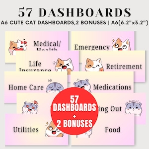 A6 Cute Cat Budget Dashboards, A6 Cash Envelopes Inserts, A6 Envelopes Binders, A6 Cash Saving Placeholder, Sinking Funds, Home Dashboards