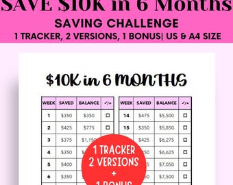 10K Savings Challenge, 6 Months Savings Challenge, 26 Weeks Saving Tracker Printable, 10K Savings Tracker, Save 10000 in 6 Months, PDF