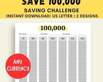 100K Saving Challenge, Money Challenge Printable, Save 100k