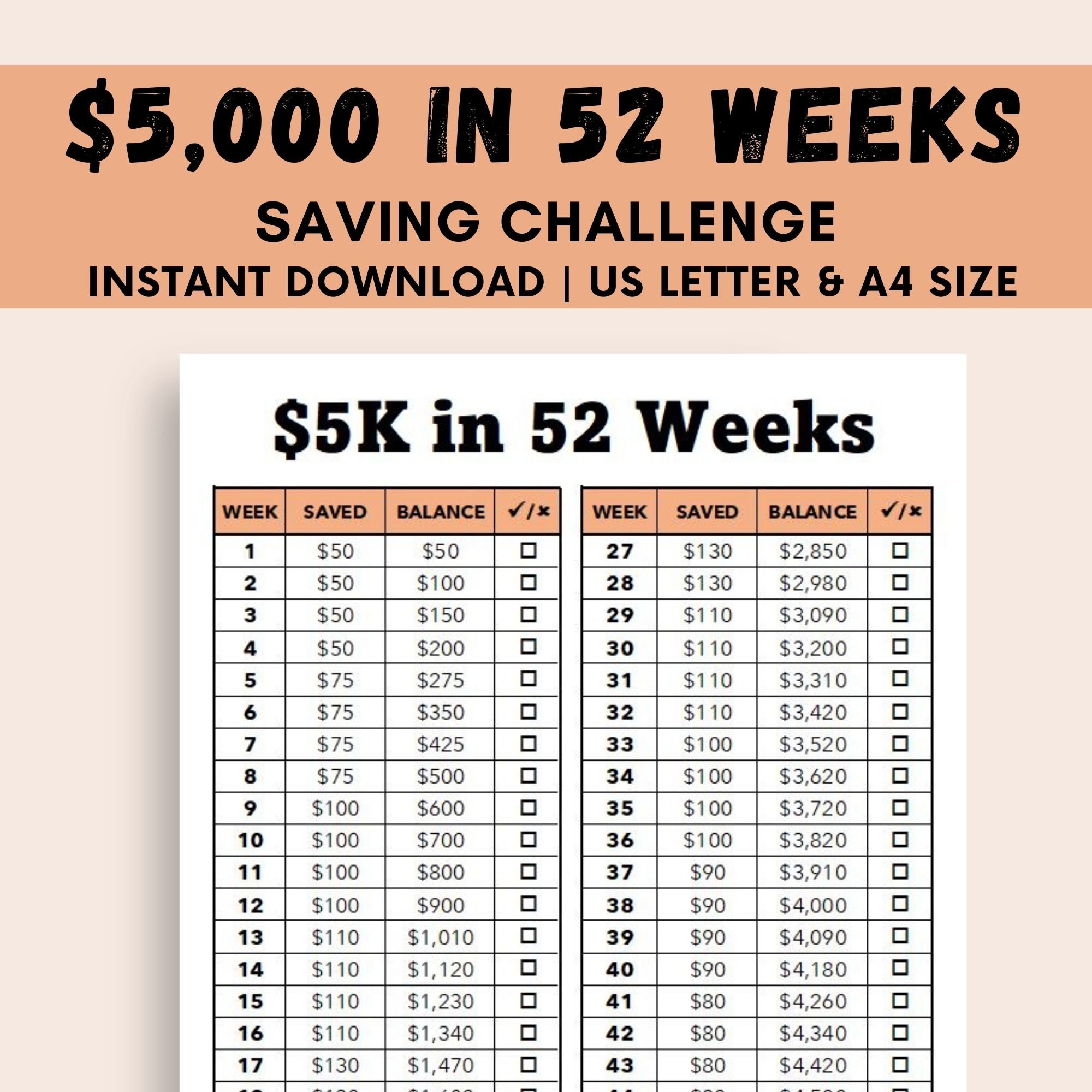 5k-savings-challenge-printable-52-weeks-saving-challenge-5k-money-challenge-1-year-savings-challenge-5k-savings-tracker-save-5000-year-etsy for Free Printable 52 Week Money Challenge 5000 Printable 5K Savings Challenge, Printable 52 Weeks Saving Challenge, 5K Money Challenge, 1 Year Savings Challenge, 5K Savings Tracker, Save 5000 Year - Etsy for Free Printable 52 Week Money Challenge 5000 Printable