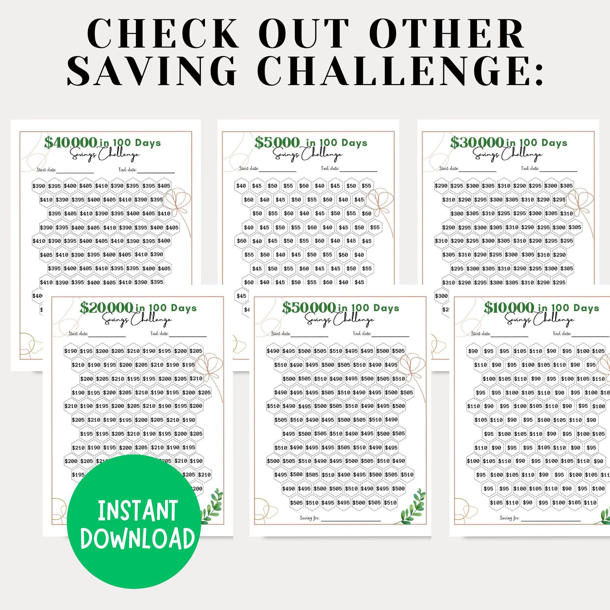 Save 100000 in 100 Days, 100k Money Saving Challenge Printable