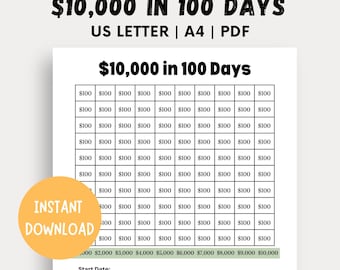 5000 in 100 Days Savings Challenge Printable, Boho Savings Tracker