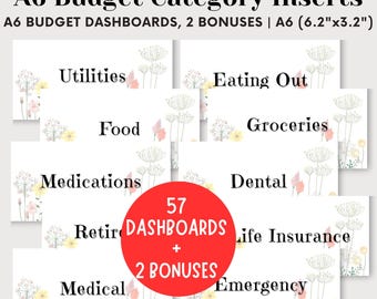 A6 Budget Category Inserts: 57 Flower Budget Planner Dashboards (Digital Download)