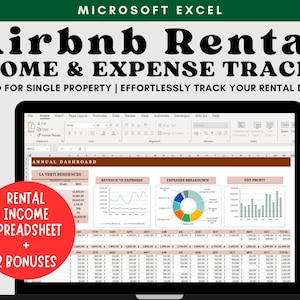 Rental Property Management, Airbnb Income & Expenses Tracker Spreadsheet Excel, Vacation Rental, VRBO Airbnb Host Template, Single Property