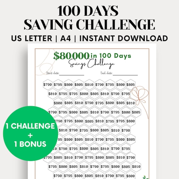 100days savings challenge 長方形 即購入OK Boho 80k Savings Challenge Printable: 100 Day Tracker (PDF) - Etsy