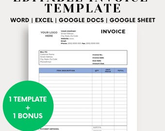 Minimalist Invoice Template: Editable Small Business Form (Word, Excel, Google)