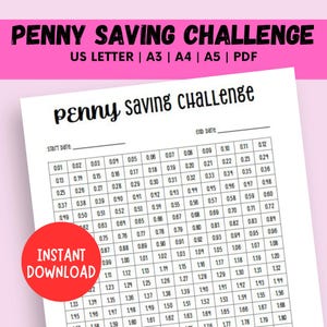 Penny Savings-uitdaging, afdrukbare 365-dagen centbesparingstabel, sparen met laag inkomen, 1 jaar geldbesparingsuitdaging, muntenbesparingsuitdaging