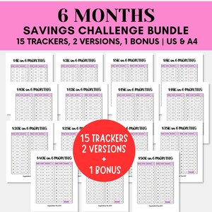 Set of 15 Tracker, 6 Months Savings Challenge Bundle, 26 Weeks Savings Tracker Bundle Printable, 6 Month Money Saving Bundle, US & A4 Bundle