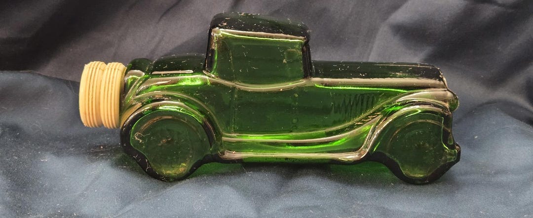 Vintage Avon Green Glass Car Bottle With Yellow Cap - Etsy