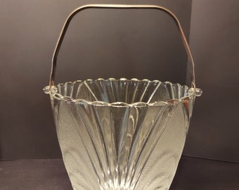 Vintage helder matte Art Deco glazen ijsemmer met zilverkleurig metalen handvat