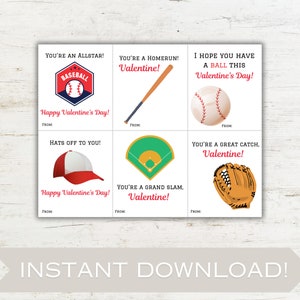 Baseball Valentine&#39;s Day Cards, Printable Valentine&#39;s Day Cards, Digital Download, Instant Download, Baseball Player, Sports, Bat, Ball Game