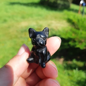 Cute Obsidian French Bulldog | Obsidian Frenchie | Dog | Dog Figurine | Carving | Healing Stone | Gemstone | Crystal