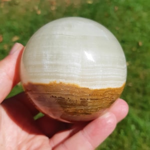 Onyx marble ball B 7.3 cm green calcite with brown aragonite decoration healing stone crystal ball gemstone ball crystal gemstone calcite ball